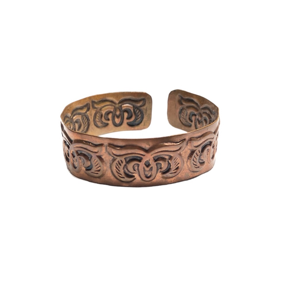 Hand Stamped Embossed Copper Arm Cuff Bracelet Fully Adjustable